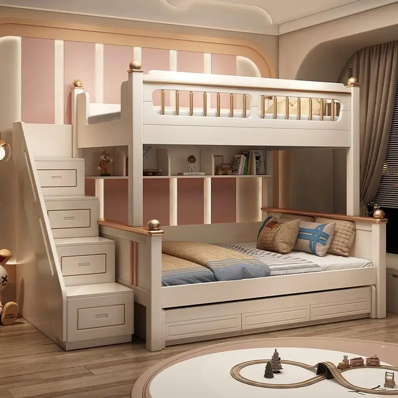 King Size Bed Frame With Storage Drawers - 135x190cm 목재 매트리스 벙커 침대 슬라이드