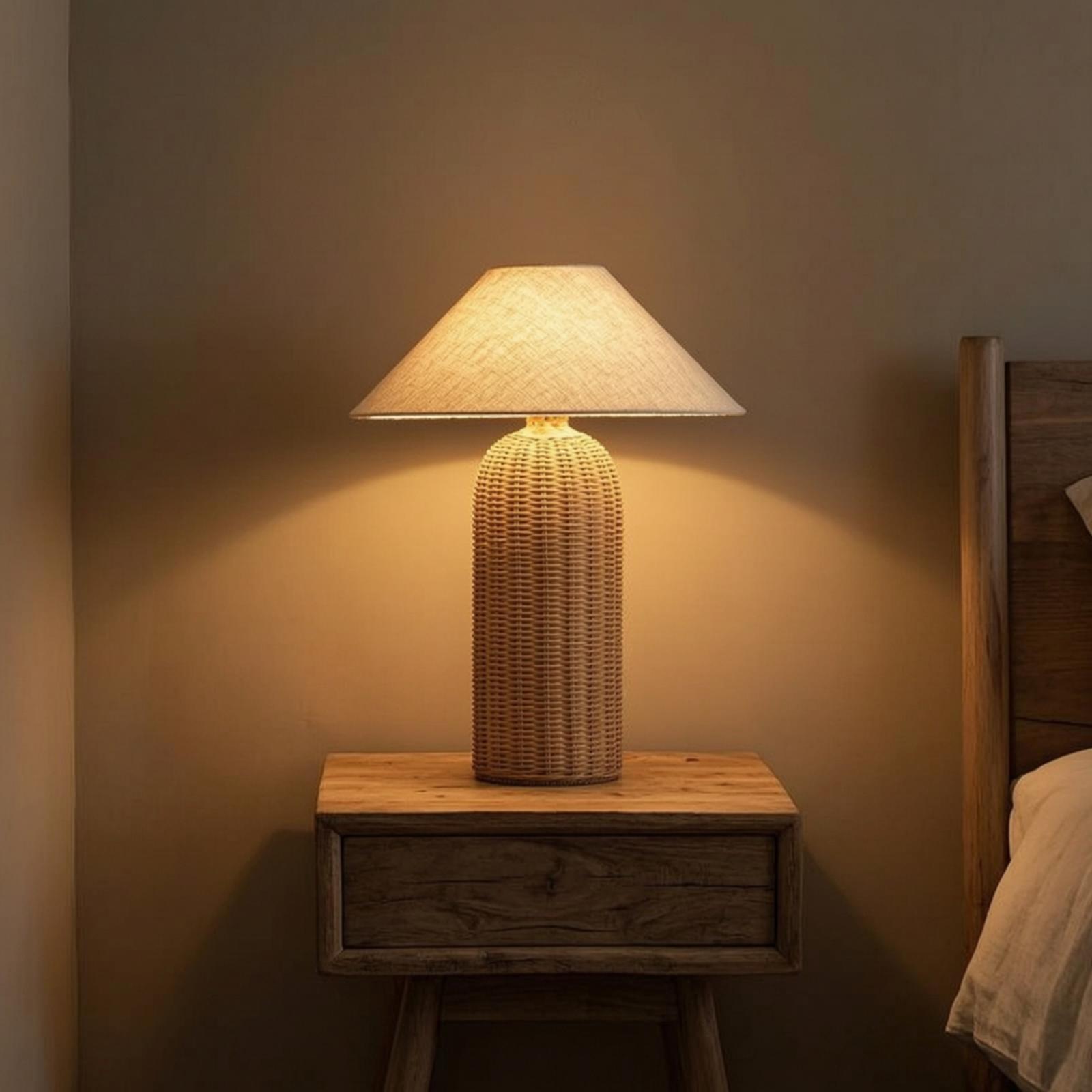 침실 및 거실용 침대 옆 램프, 라탄 베이스 패브릭 갓 - Bedroom Furniture 리뷰 및 가격