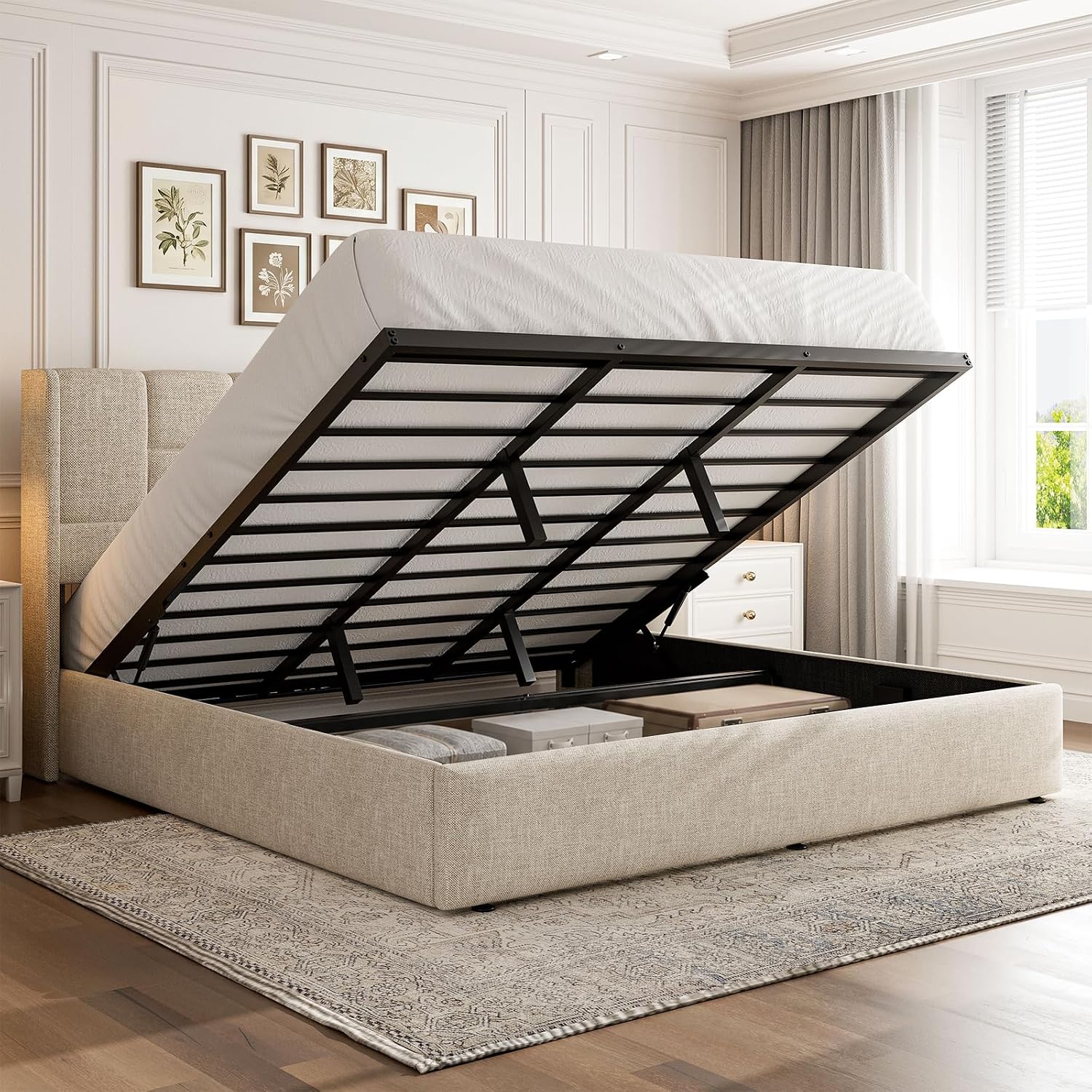 킹사이즈 침대 프레임, 유압식 가스 리프트업 수납공간, - Gas Lift Storage Bed Hydraulic 리뷰 및 가격