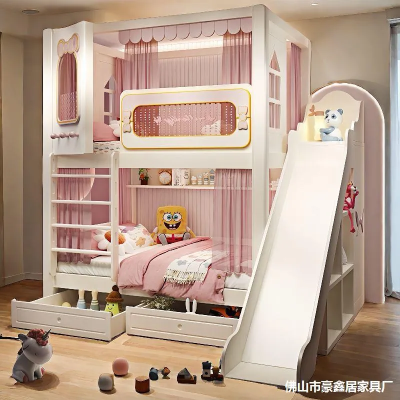 견고한 이층 가드레일형 침대, 여자아이 공주풍 어린이  - Bunk Bed With Stairs And Slide 리뷰 및 가격