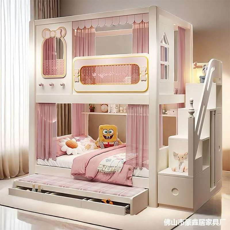 견고한 이층 가드레일형 침대, 여자아이 공주풍 어린이  - Bunk Bed With Stairs And Slide 리뷰 및 가격