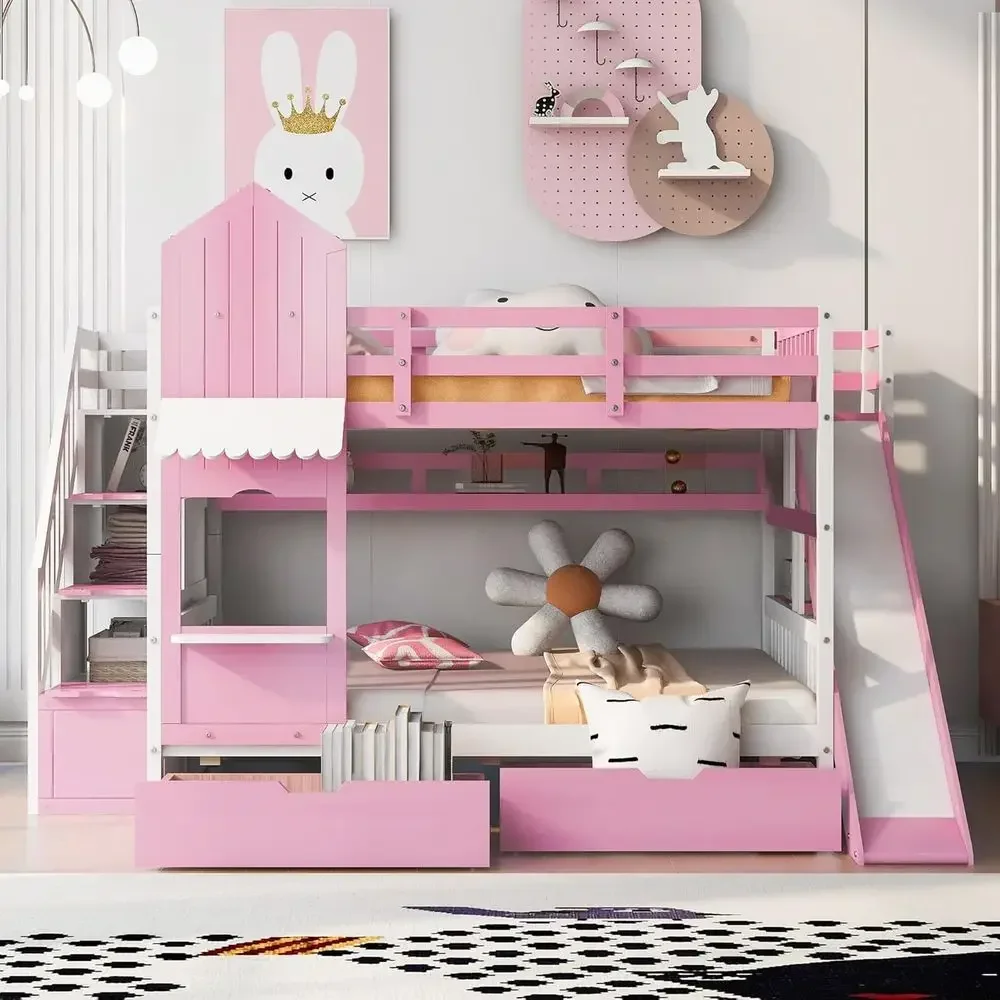 계단, 미끄럼틀, 수납 서랍이 있는 어린이용 2층 침대 - Bunk Bed With Stairs And Slide 리뷰 및 가격