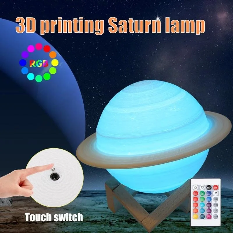 LED 밤 빛 3D 인쇄 토성 램프 16 색 3D 빛  - Floating Nightstand With Led Light 리뷰 및 가격