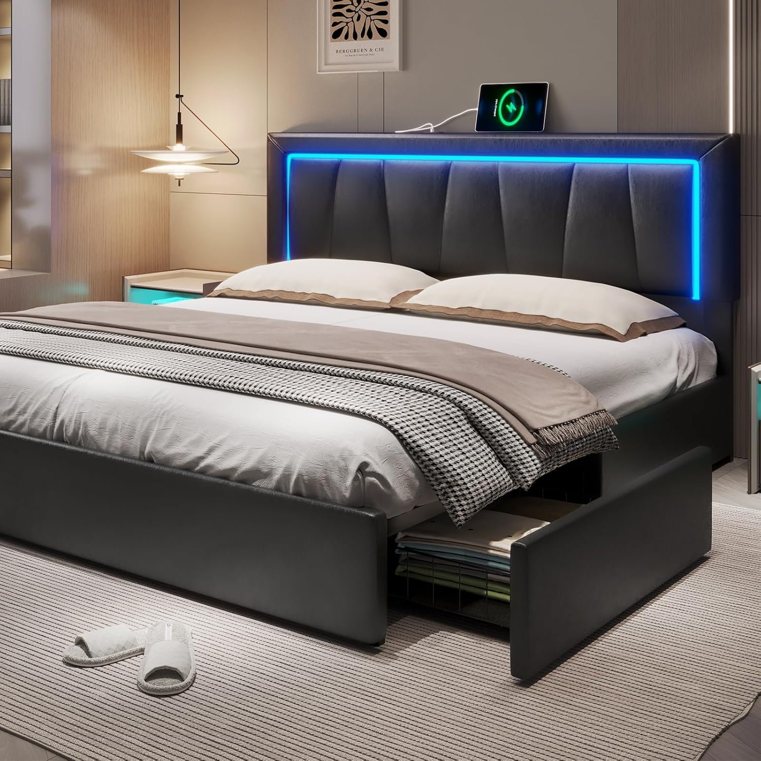 캘리포니아 킹 사이즈 침대 프레임, 아래에 4개의 수납 - King Size Bed Frame With Storage Drawers 리뷰 및 가격