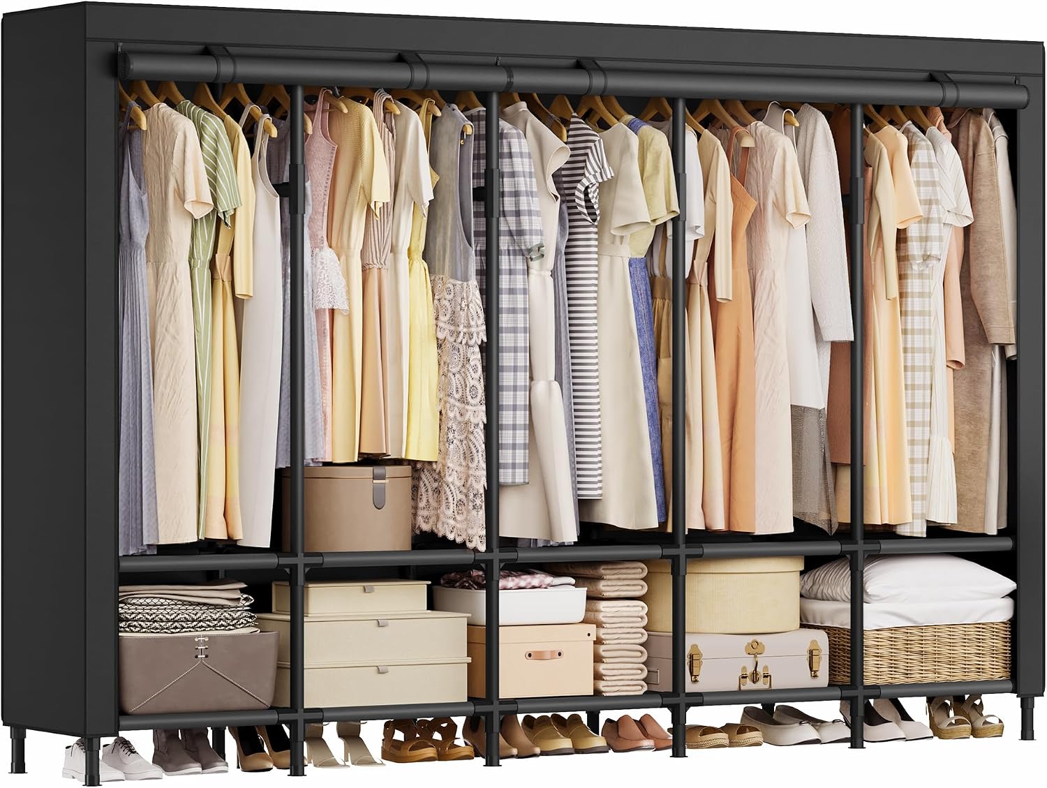휴대용 옷장 83.5인치, 5개의 옷걸이봉과 10개의  - Wardrobe Closet Portable Fabric Cover 리뷰 및 가격