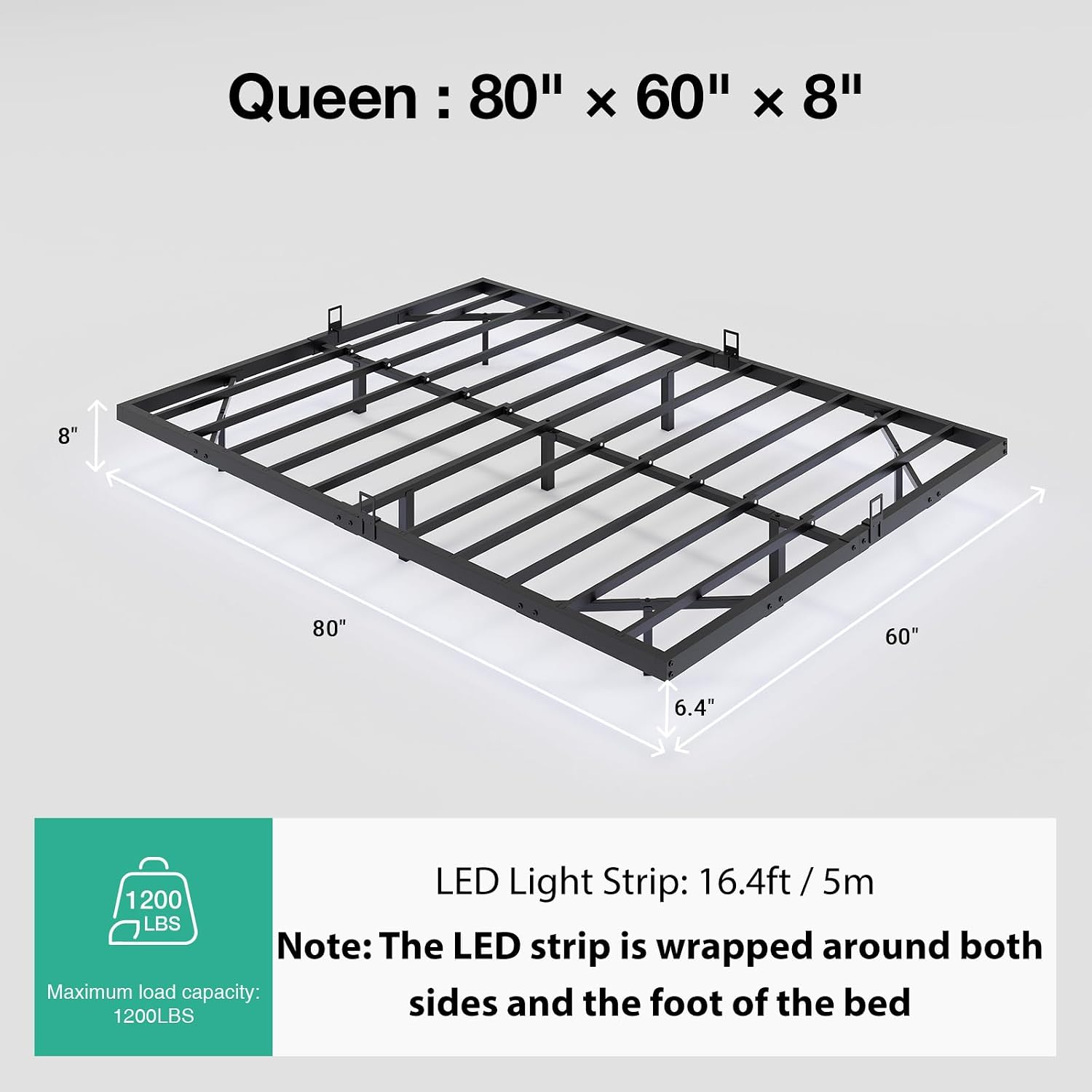 LED 조명이 장착된 플로팅 플랫폼 침대 프레임, 현대 - Memory Foam Mattress In A Box Queen 리뷰 및 가격